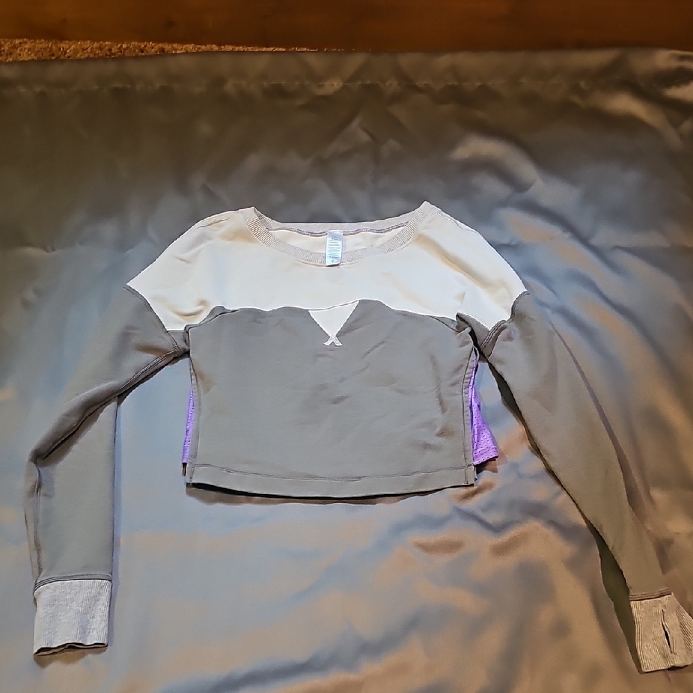 Gray and Purple Long Sleeve Crop Top